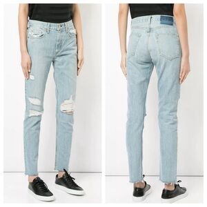 Rag & Bone Jeans Womens 27 Blue Crop Boyfriend Distressed Light Wash Rigid Denim